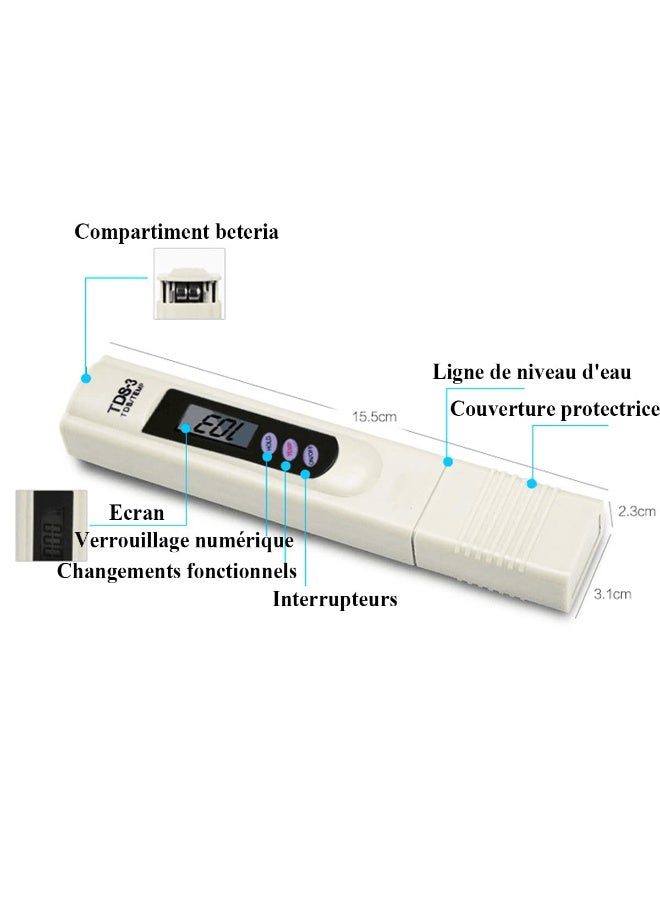 Chabeia Digital TDS Water Tester Meter, Portable Impurity Tester for Drinking Water Quality, Measures Total Dissolved Solids for Home and Aquarium Use（Grey） - Image 3
